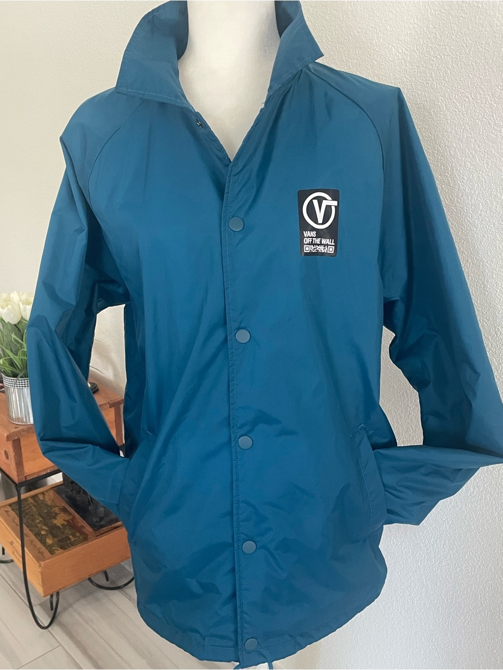 Vans Torrey Coaches Jacket Teal Blue Military Spec Windbreaker Mens Size Large